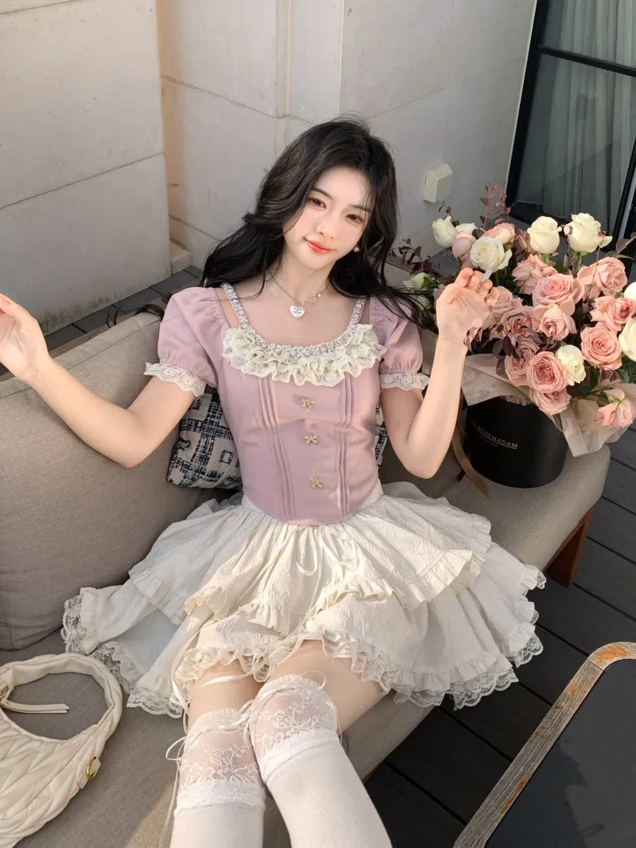 Lace-Tiered Corset Skirt