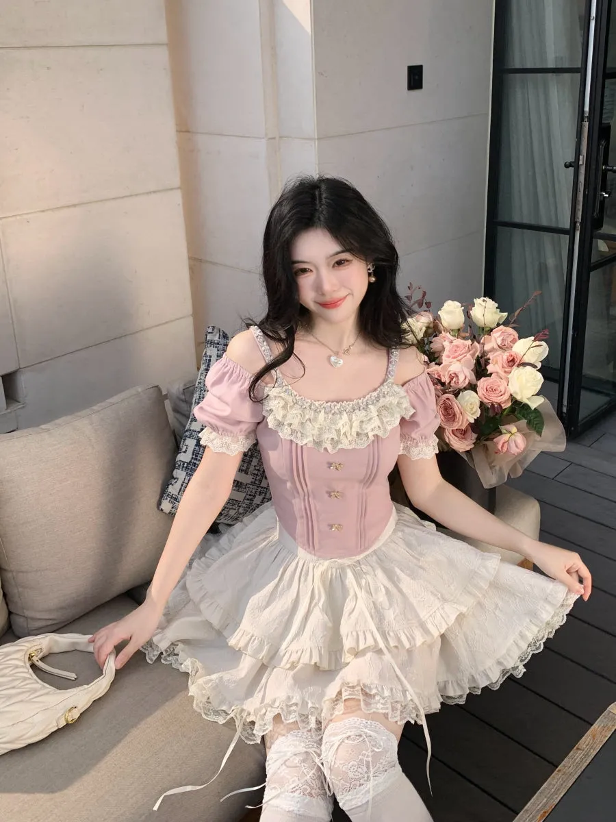 Lace-Tiered Corset Skirt
