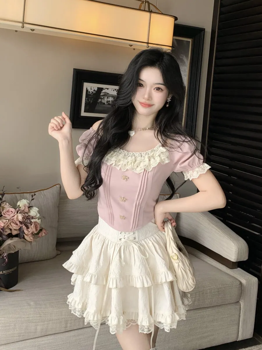 Lace-Tiered Corset Skirt