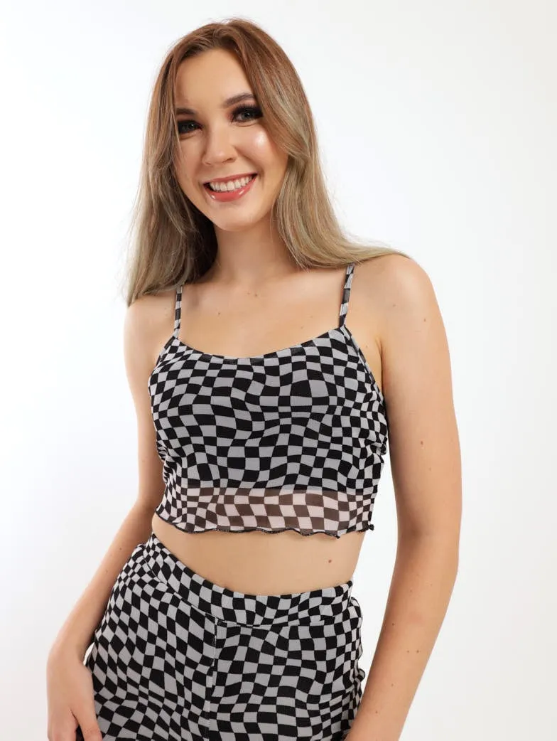 Ladies Mesh Printed Tank - Black