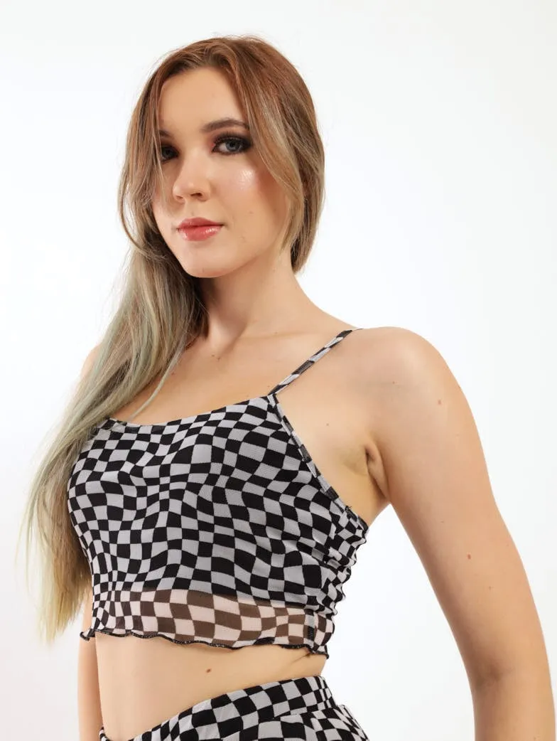Ladies Mesh Printed Tank - Black