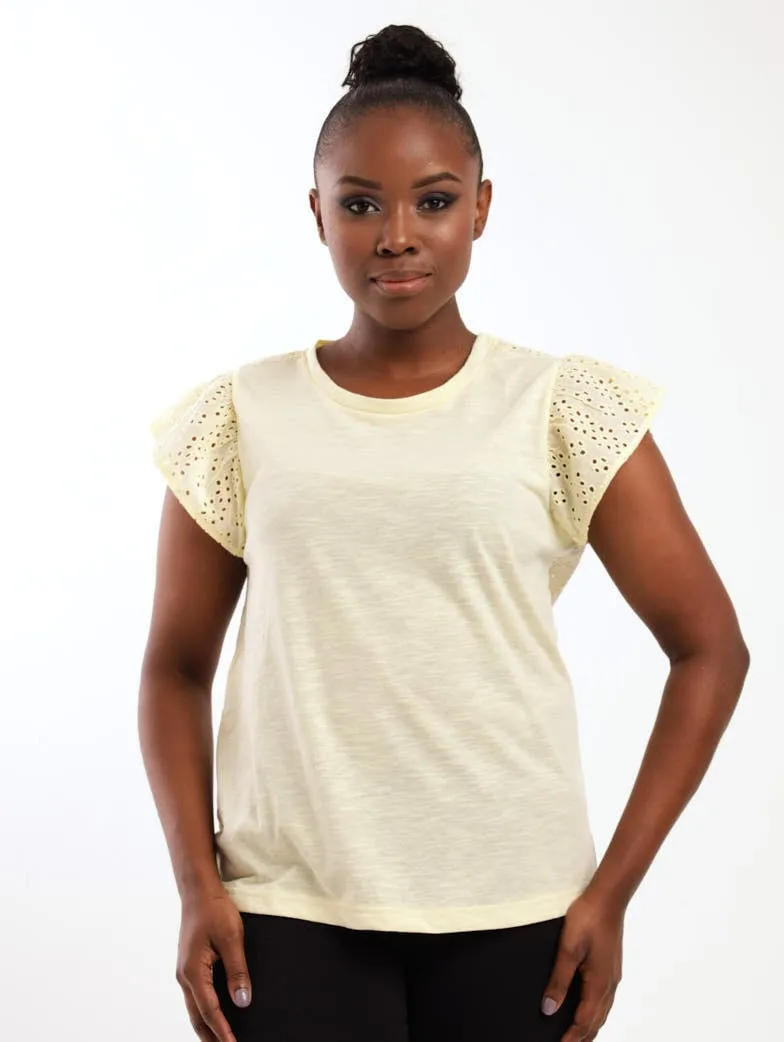 Ladies Sleeveless Anglaise Knit Combo Tank Top - Lemon