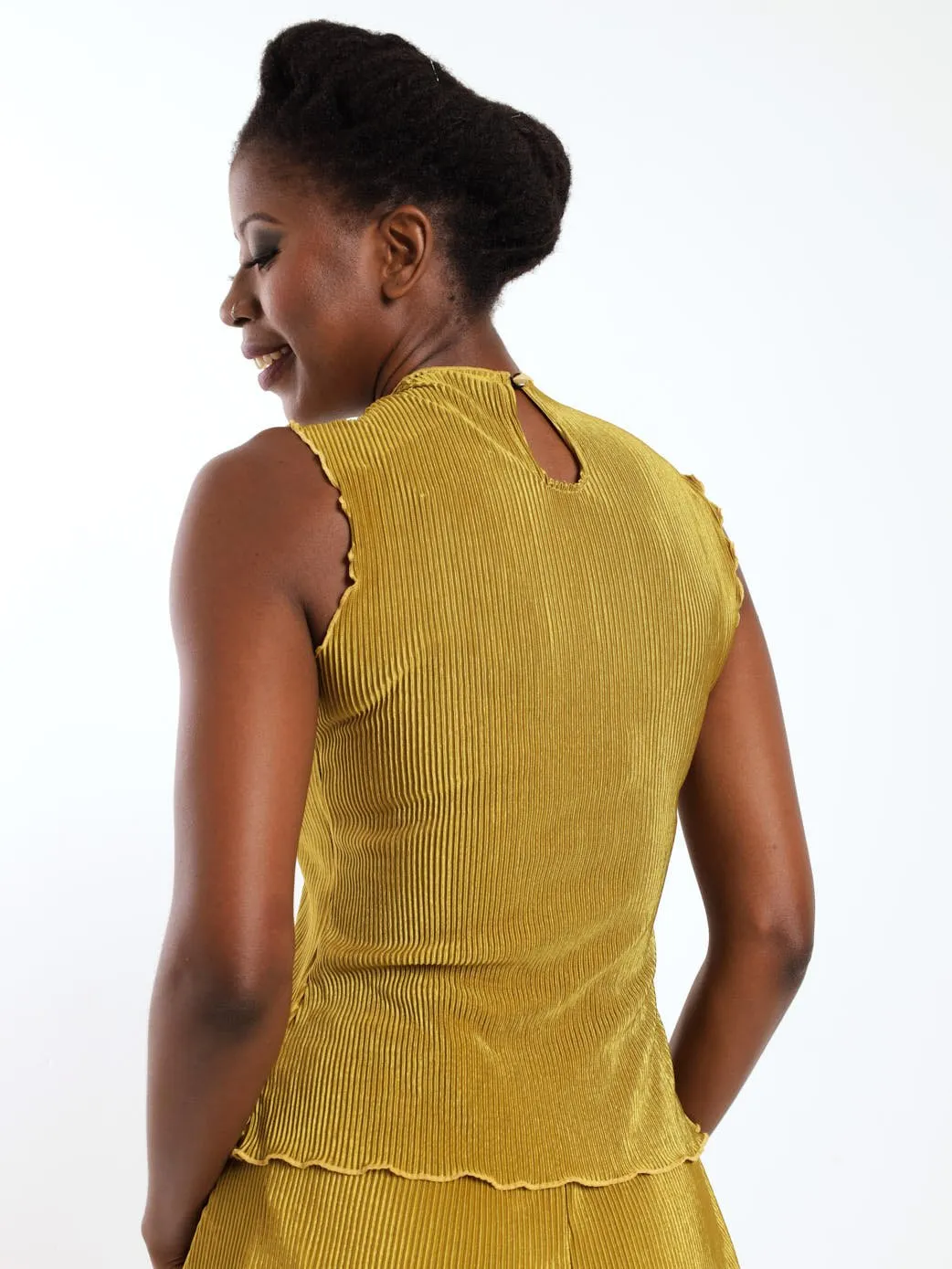 Ladies Sleeveless Bodre Top - Chartreuse