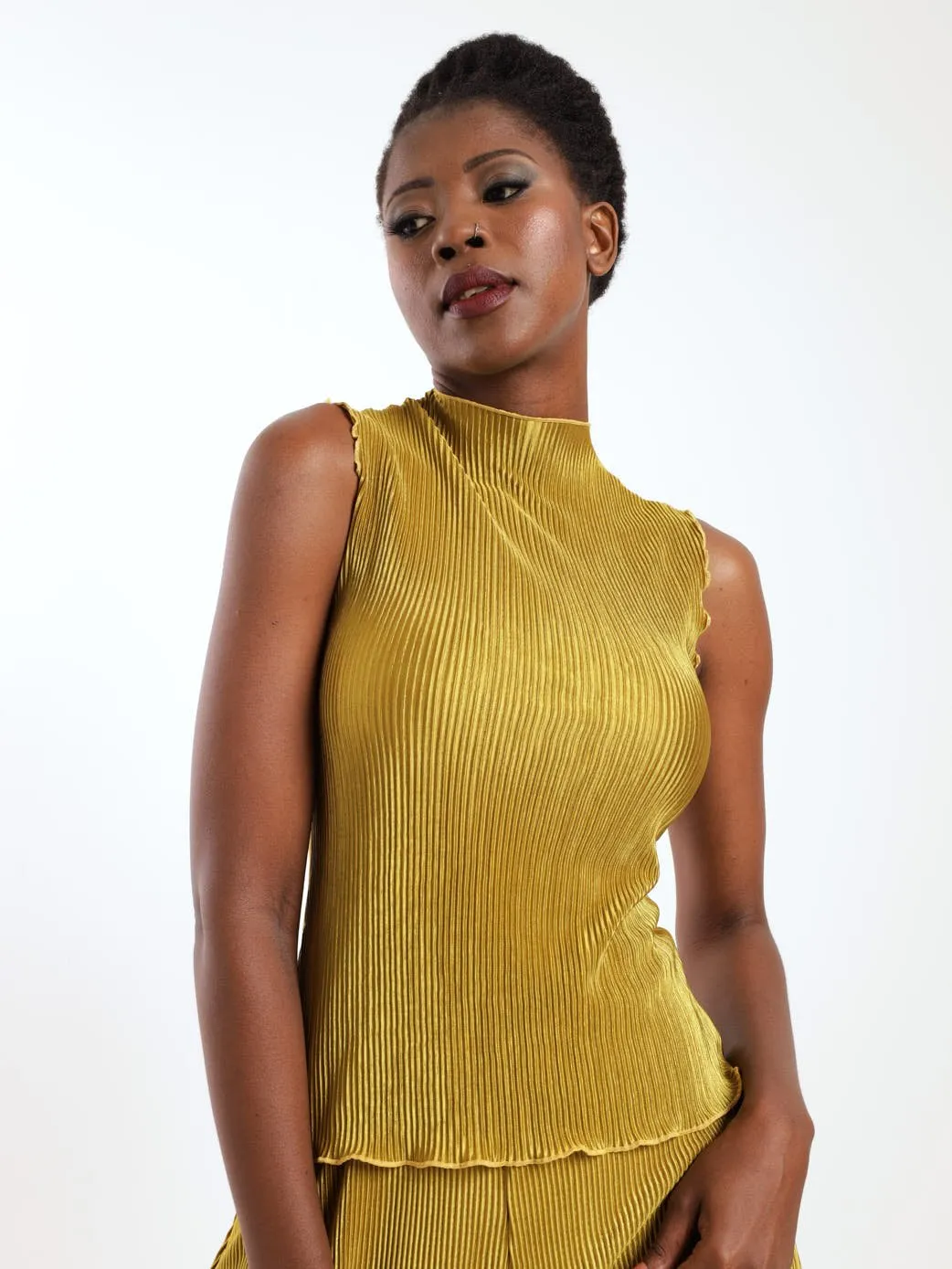 Ladies Sleeveless Bodre Top - Chartreuse