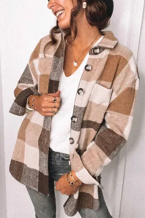 Lapel Loose Plaid Jacket Tops(3 Colors)