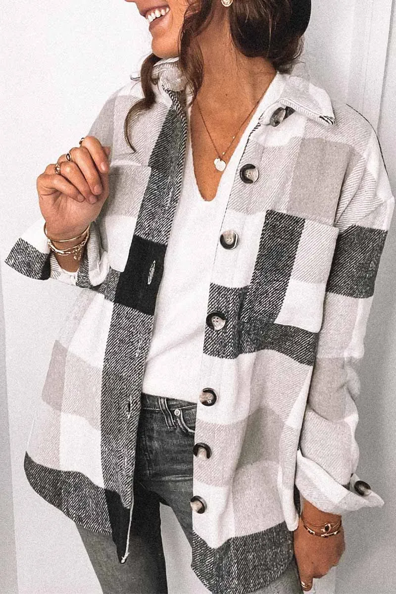Lapel Loose Plaid Jacket Tops(3 Colors)