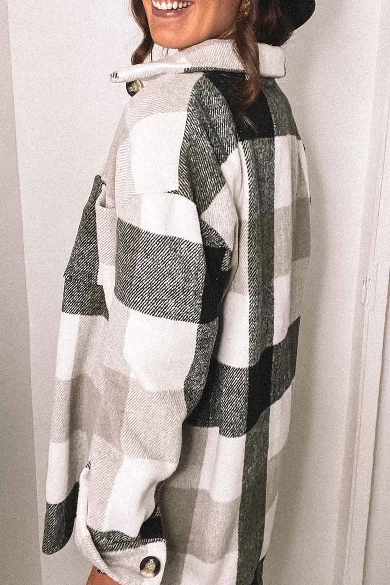 Lapel Loose Plaid Jacket Tops(3 Colors)