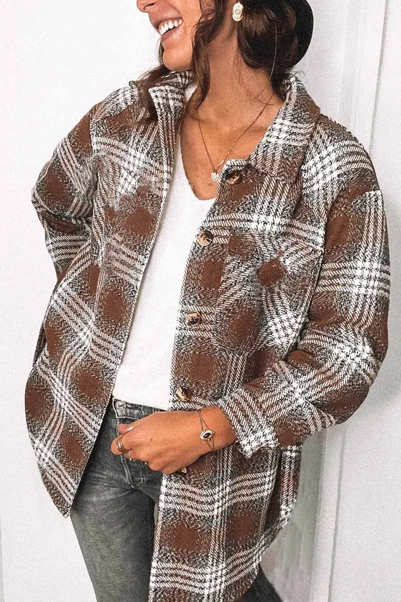 Lapel Loose Plaid Jacket Tops(3 Colors)