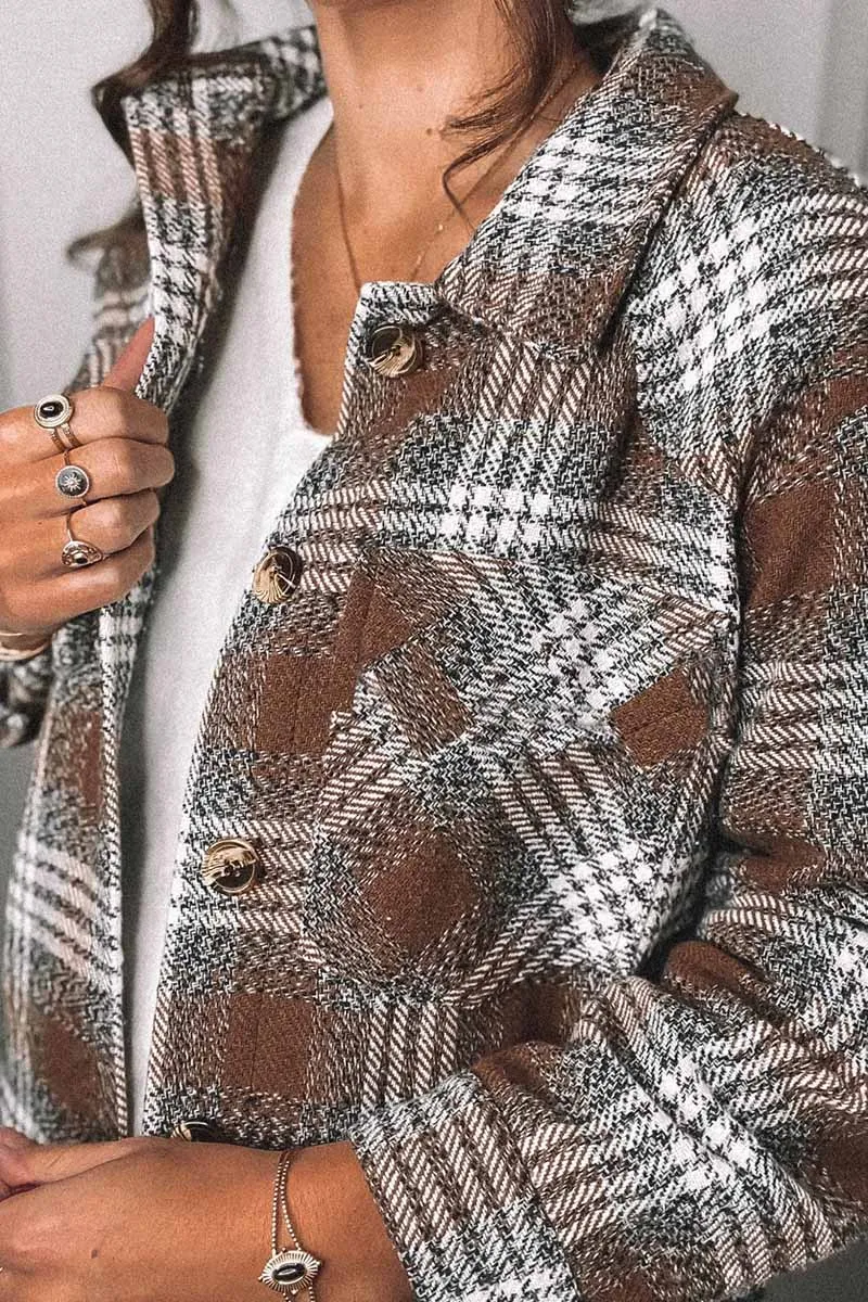 Lapel Loose Plaid Jacket Tops(3 Colors)