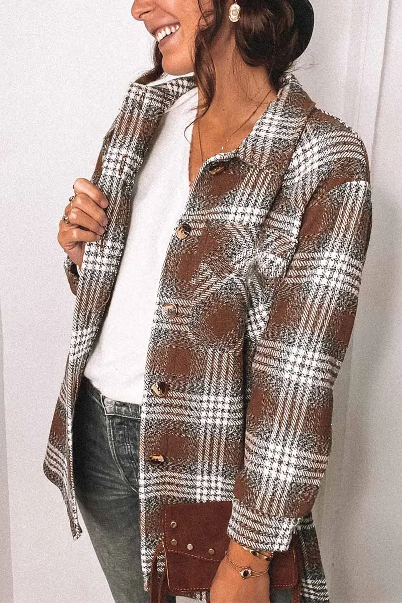 Lapel Loose Plaid Jacket Tops(3 Colors)