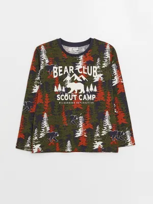 LCW Kids Crew Neck Printed Long Sleeve Boys' T-Shirt