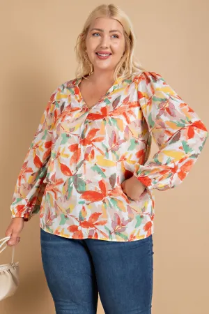 LEAF PRINT PUFFE SLEEVED BLOUSE