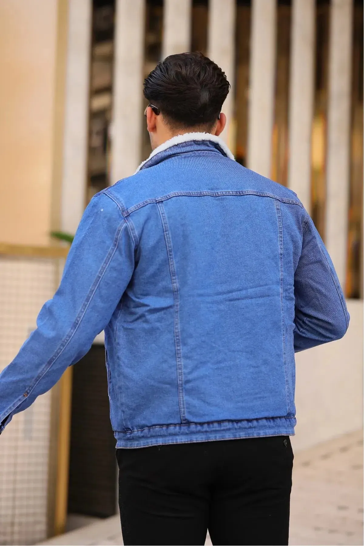 Light Blue Denim Jacket with Full White Fur for Men – HB Industries