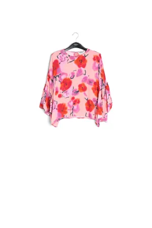 Light pink, red and purple floral printed top with ruffled sleeves