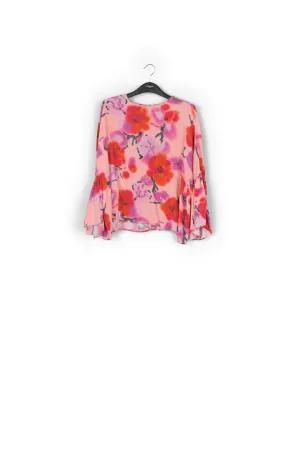 Light pink, red and purple floral printed top with ruffled sleeves