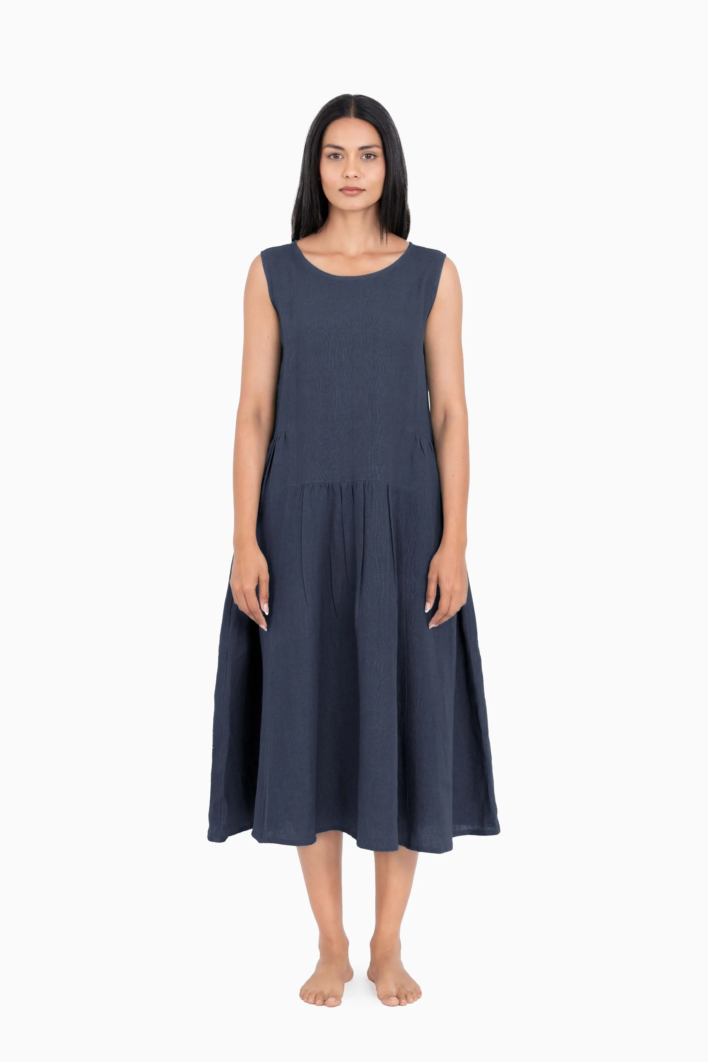 Linen Penelope Dress-Stormy Blue