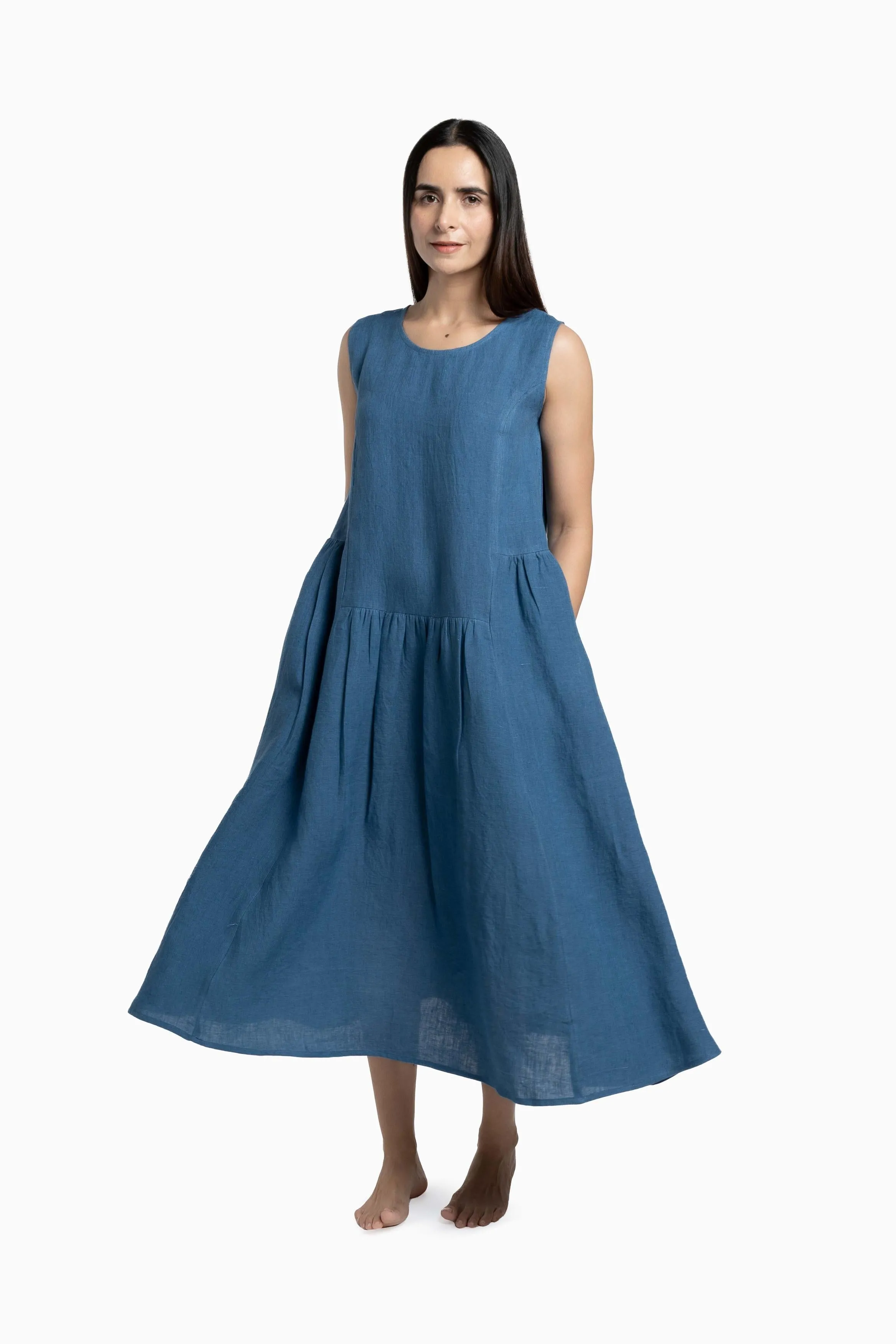 Linen Penelope Dress-Stormy Blue