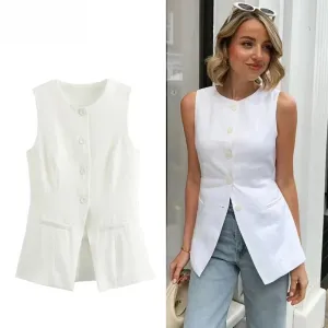 Liora - Sleeveless White Vest