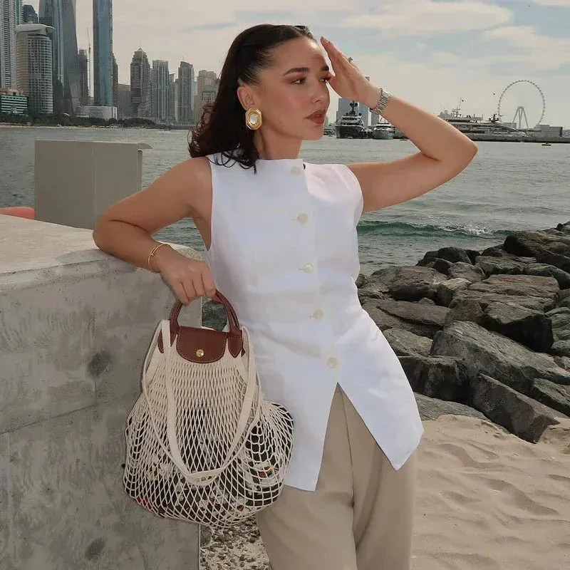 Liora - Sleeveless White Vest