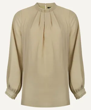 Little Green Ruffle Detail Long Sleeve Cropped Blouse