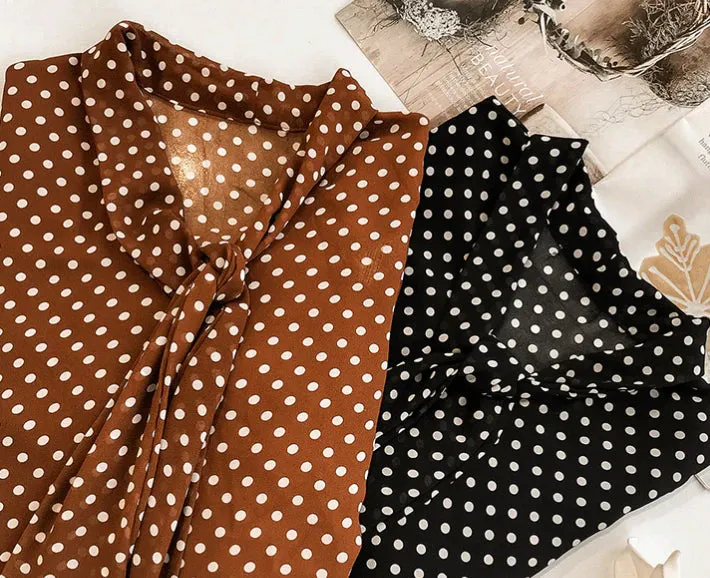 Long Sleeve Chiffon Polka Dot Blouse Shirt