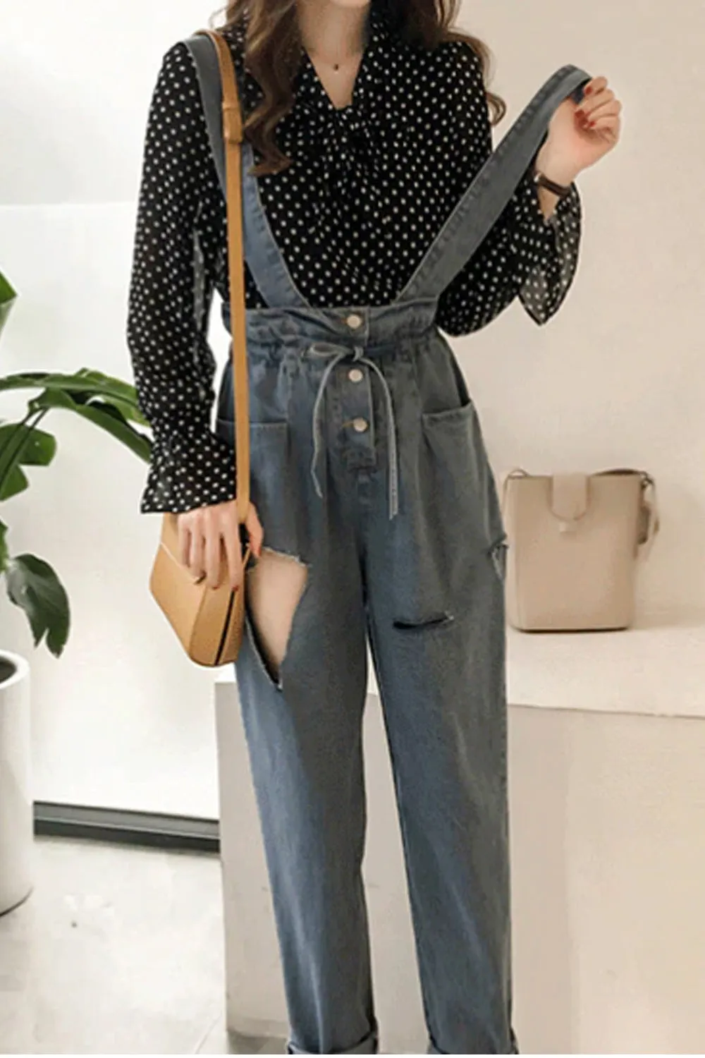 Long Sleeve Chiffon Polka Dot Blouse Shirt