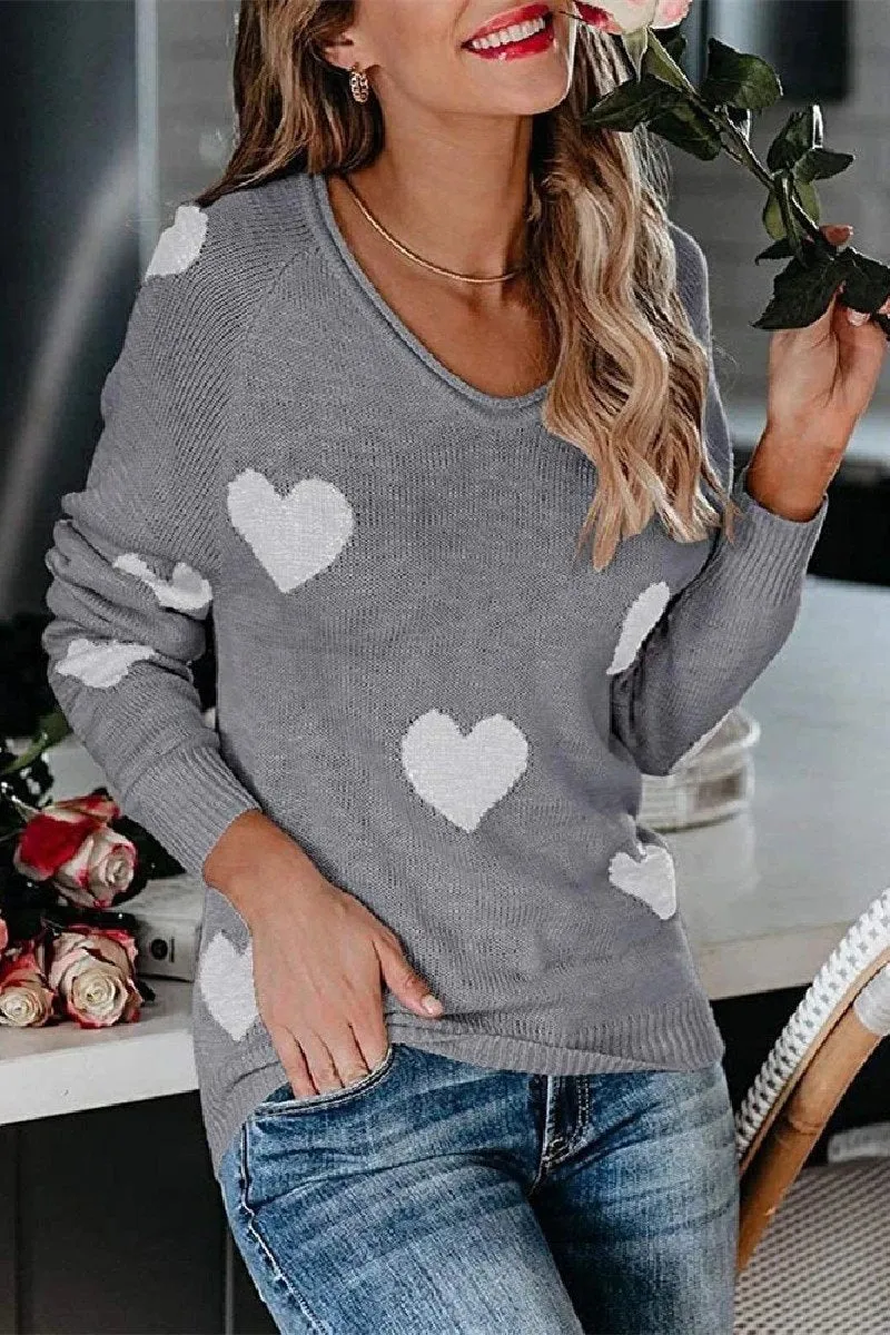 Loose V-Neck Love Knitted Sweater(5 Colors)