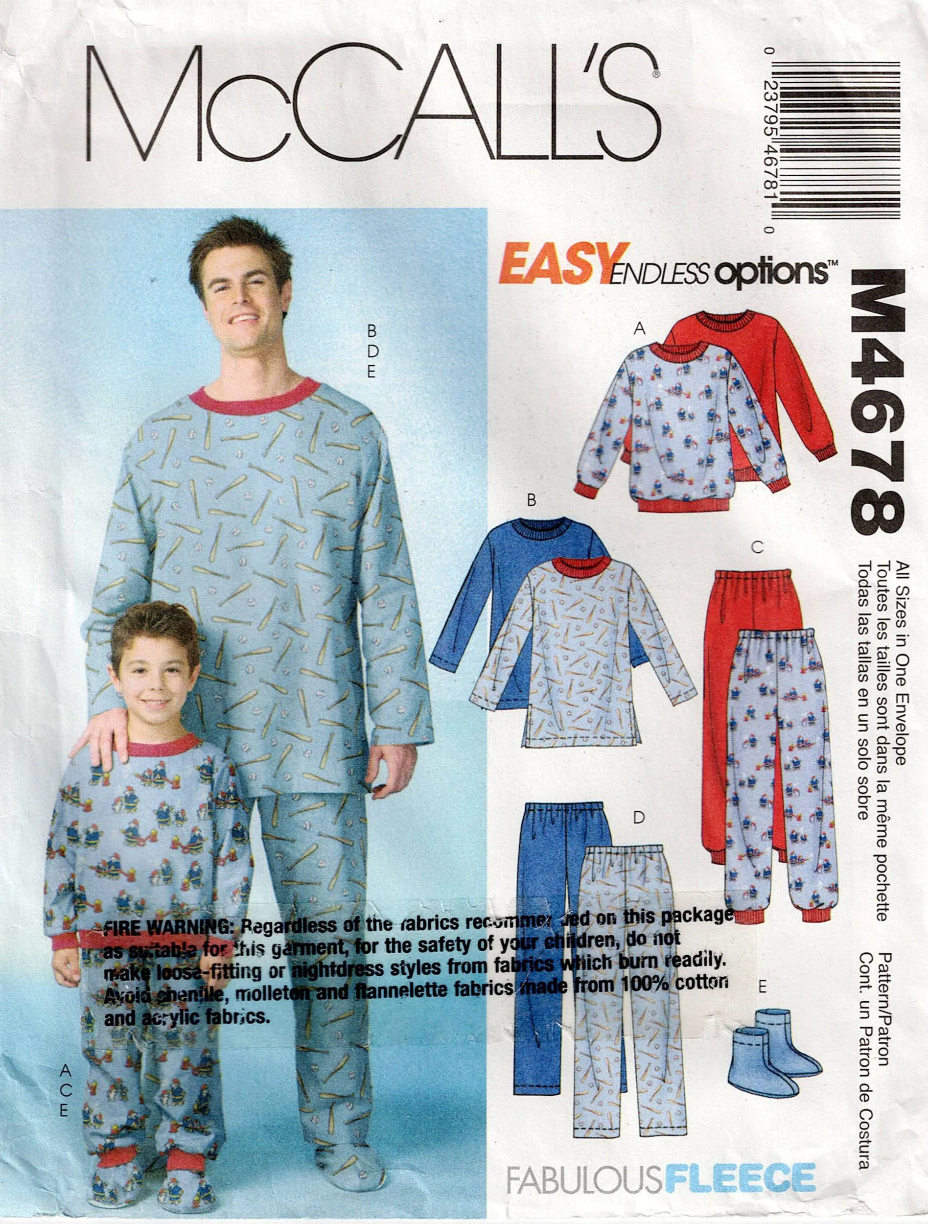 McCall's 4678 Mens & Boys Pyjamas & Socks Out Of Print Sewing Pattern UNCUT Factory Folded