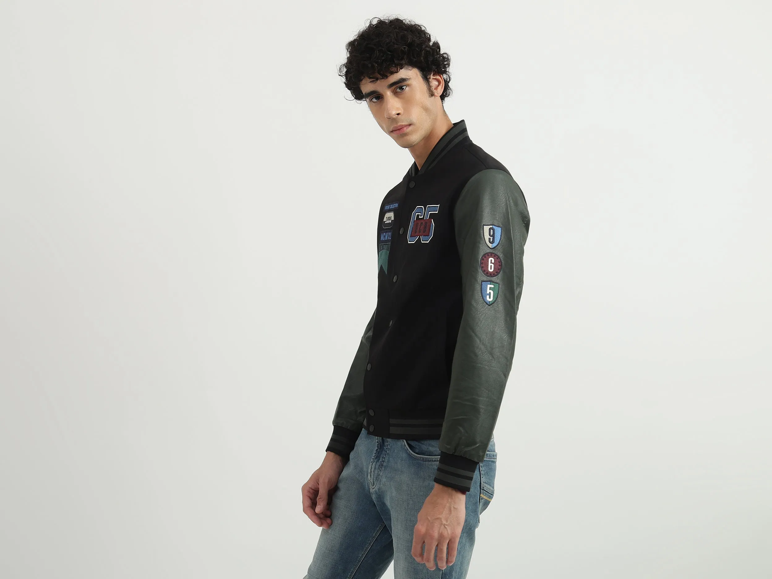 Men Embroidery Stand-up Collar Jacket