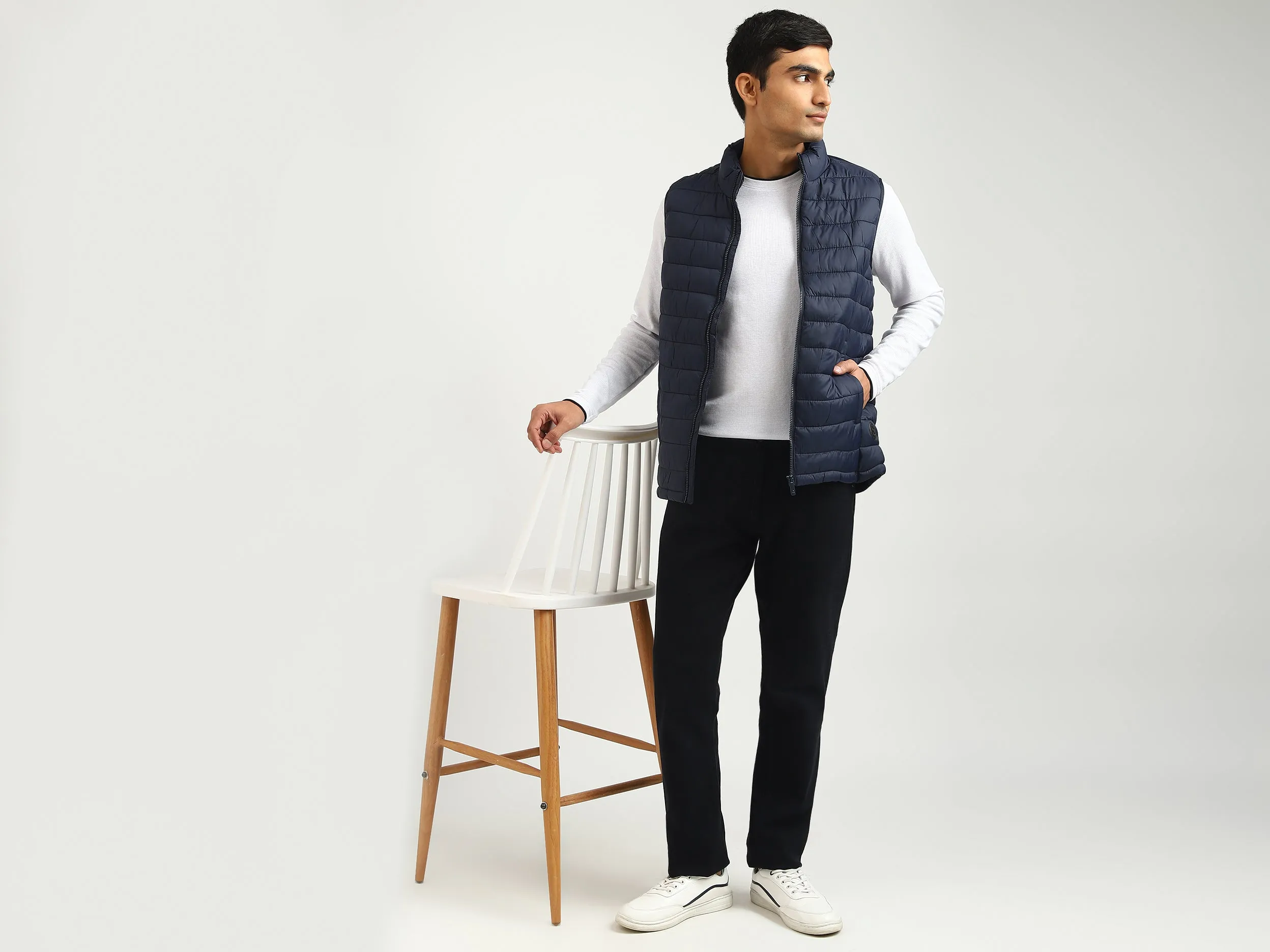 Men Quilted High Neck Jacket