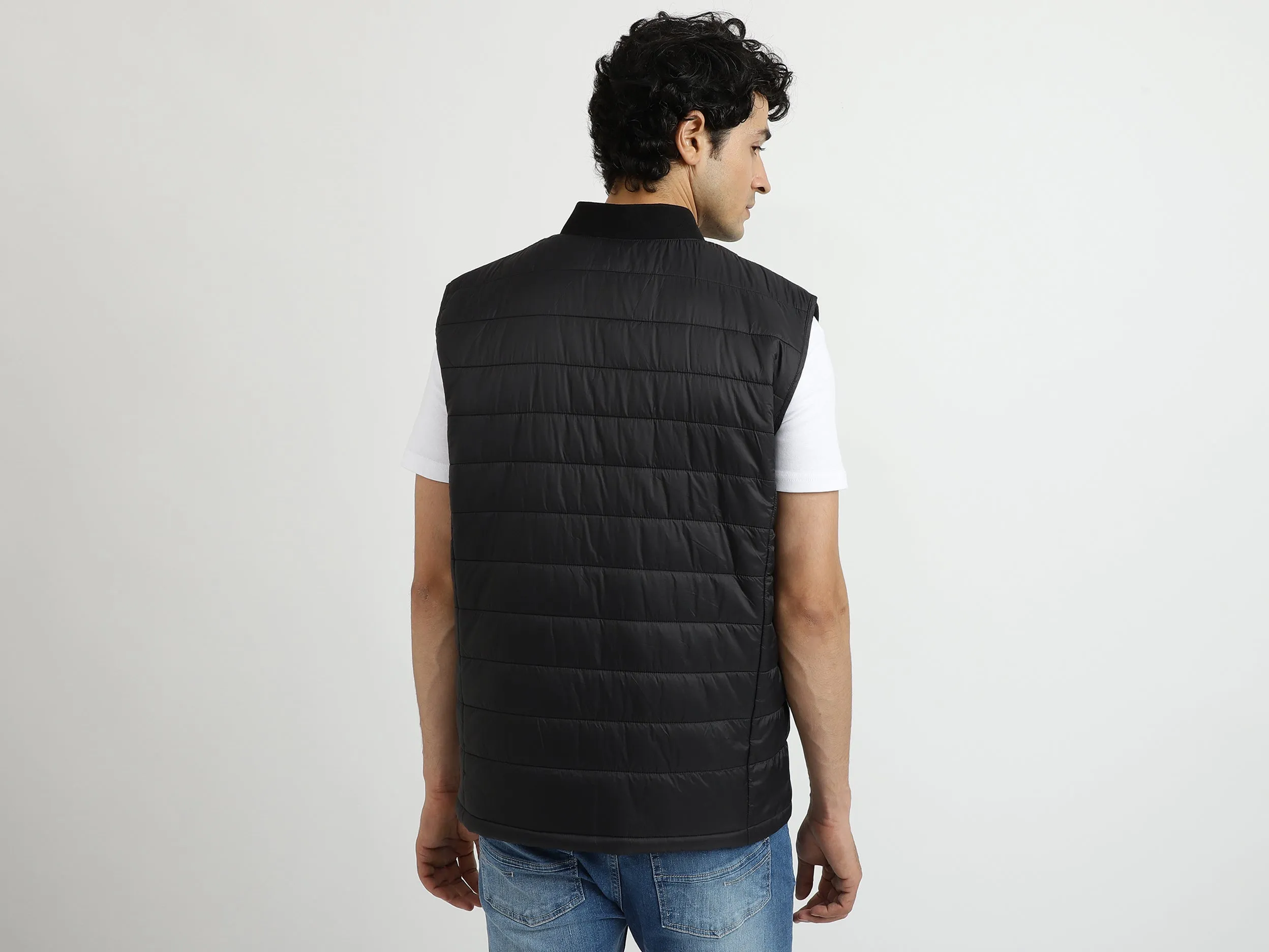 Men Quilted Stand-up Collar Jacket