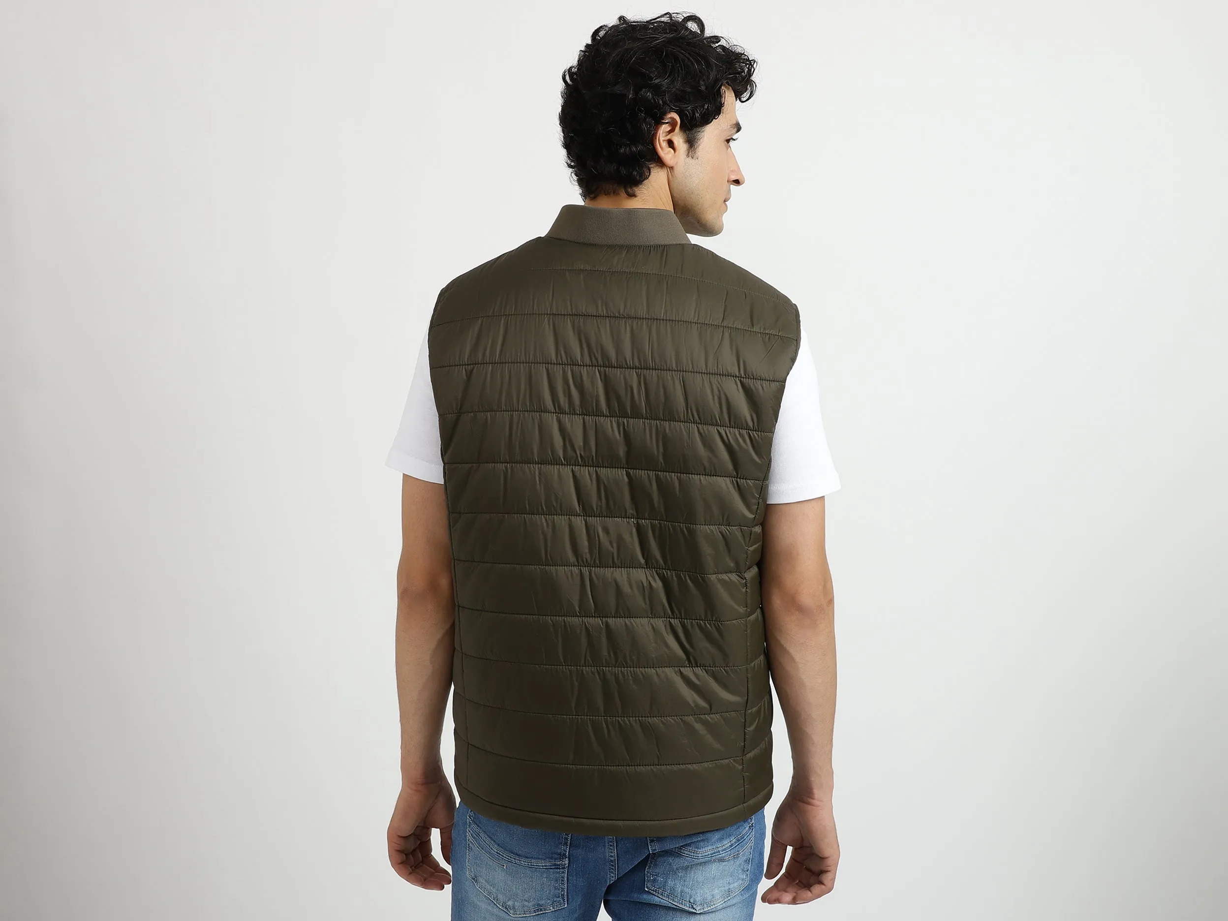Men Quilted Stand-up Collar Jacket