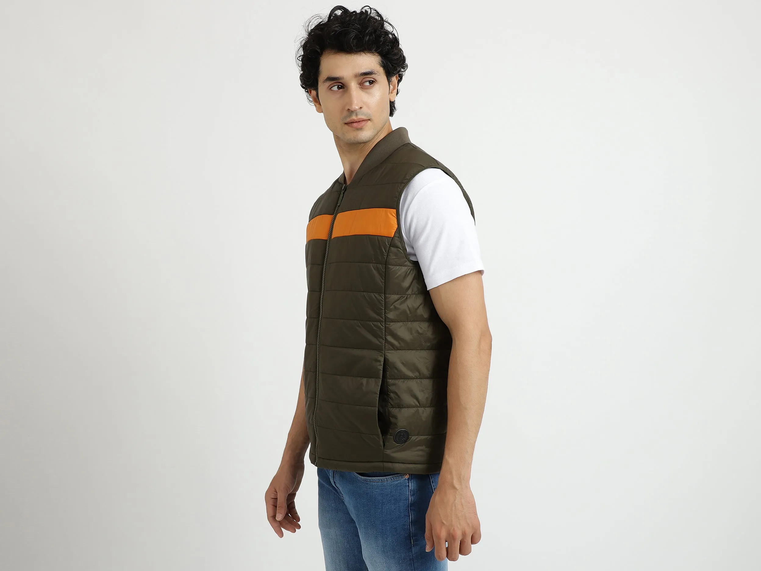 Men Quilted Stand-up Collar Jacket