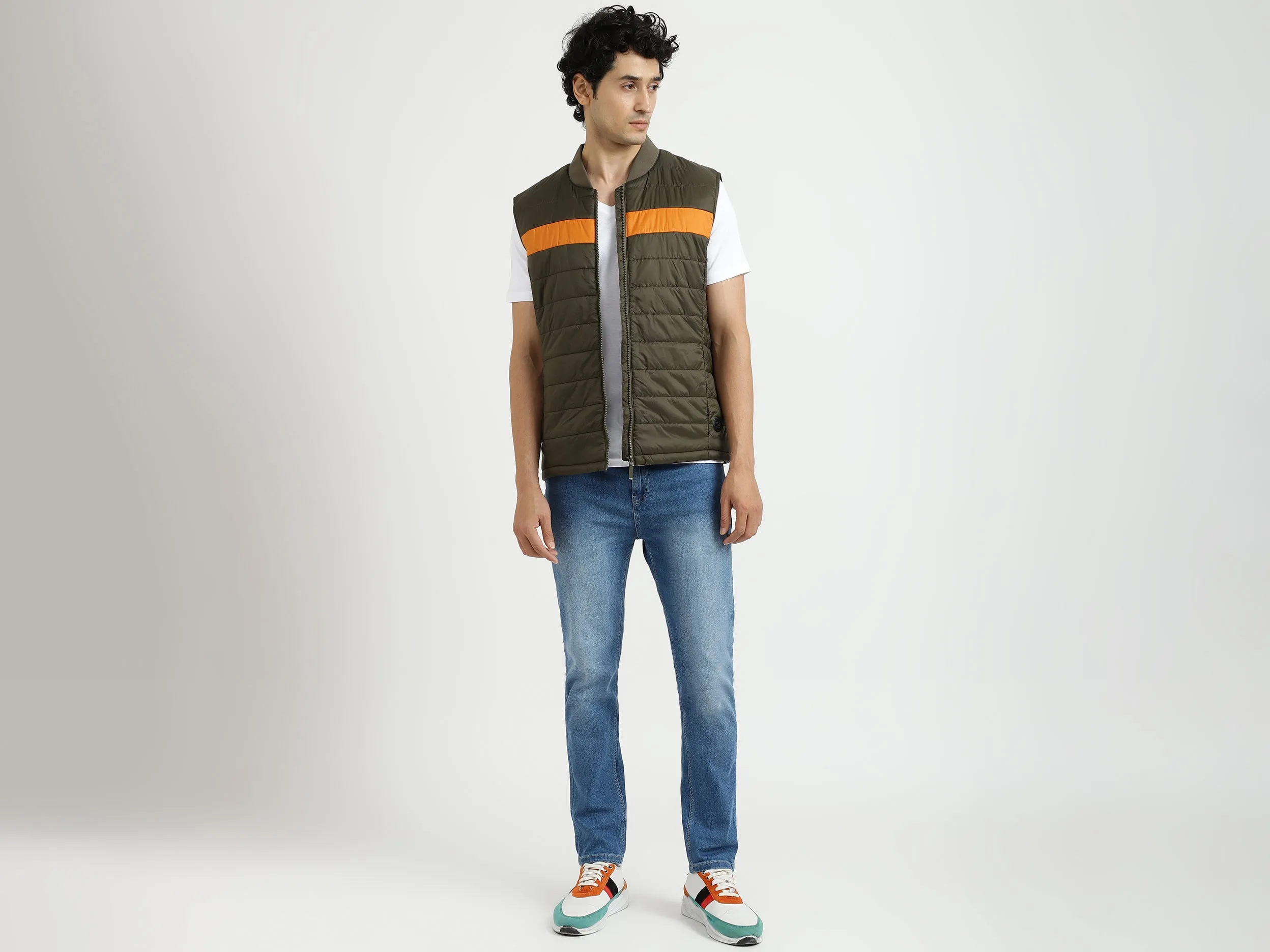 Men Quilted Stand-up Collar Jacket