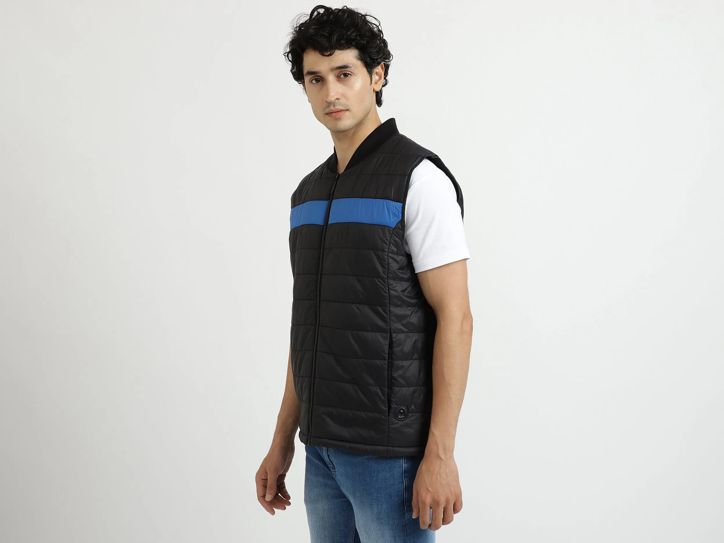 Men Quilted Stand-up Collar Jacket