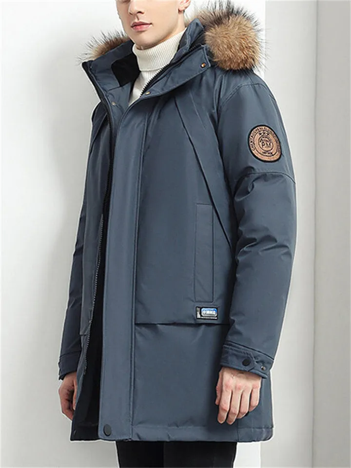 Men's Plus Size Hooded Fur Collar Loose Long Downcoat