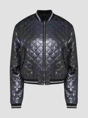 Metallic Quilted Bomber Jacket