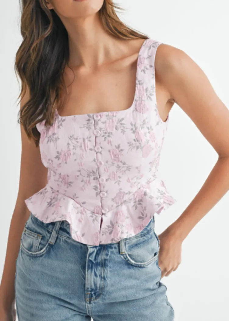 Mia Floral Peplum Top (PINK)