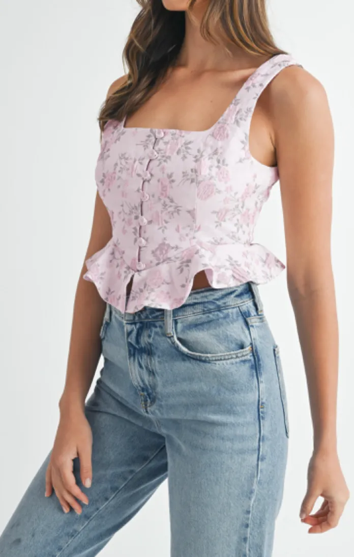Mia Floral Peplum Top (PINK)