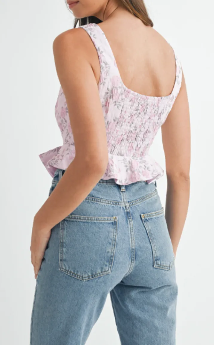 Mia Floral Peplum Top (PINK)