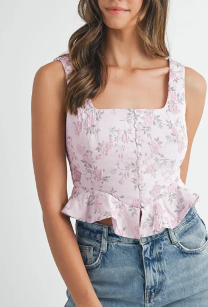 Mia Floral Peplum Top (PINK)