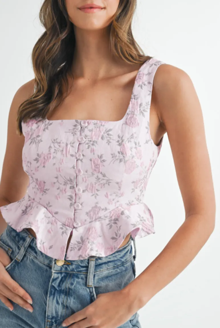 Mia Floral Peplum Top (PINK)