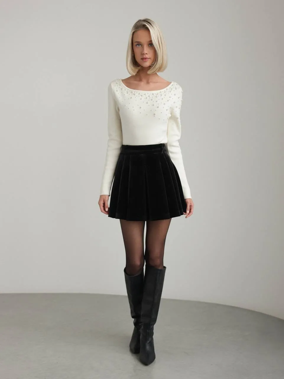 Mini Black Velvet Skirt