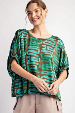 Mint Chocolate Around The Bend Printed Blouse