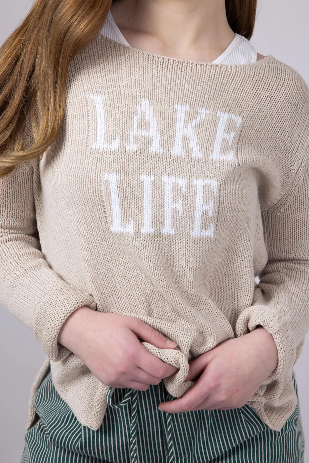 Miracle Lake Life Lightweight Sweater for Women in Khaki/Ivory | F139-KHAKIIVORY