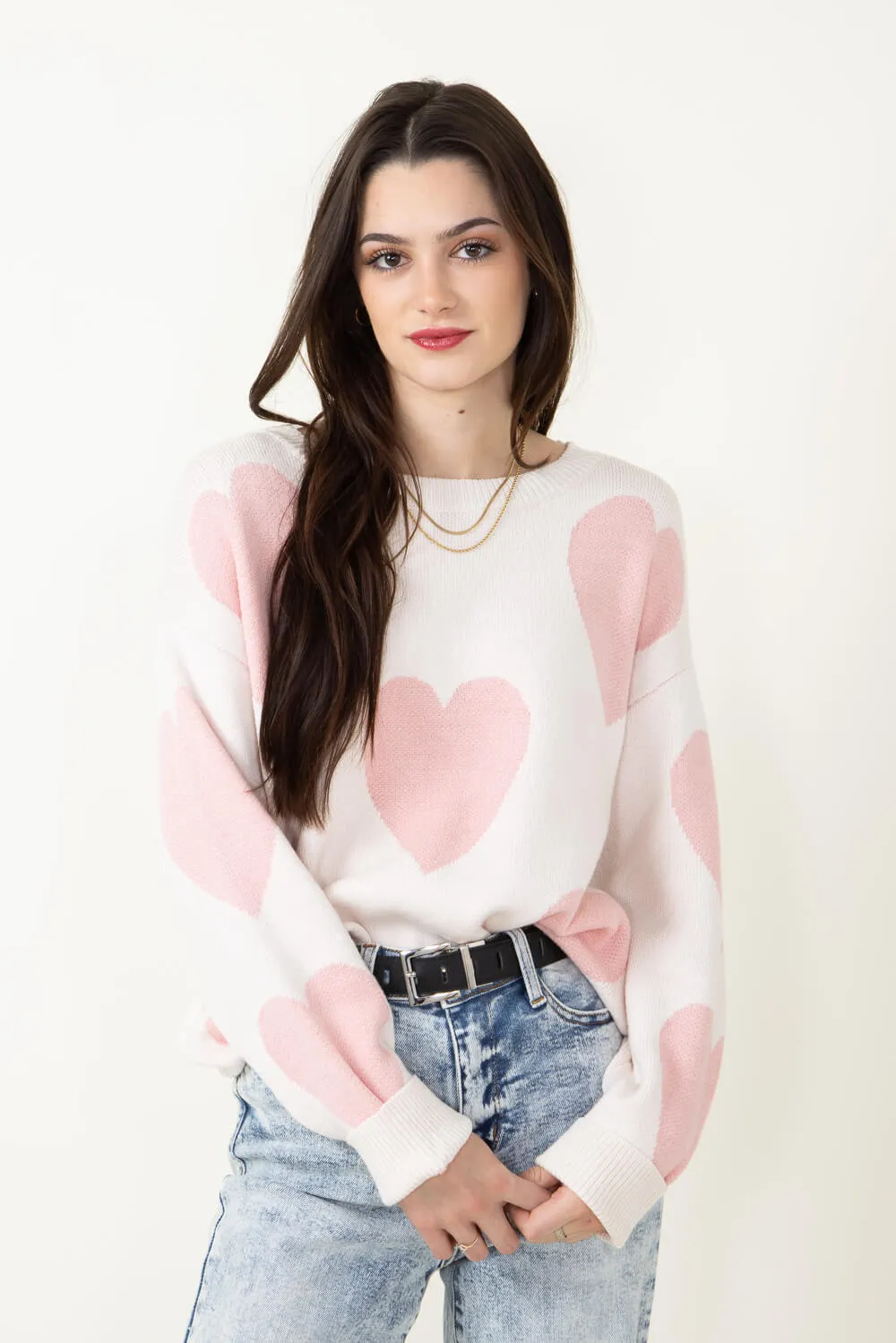 Miracle Large Heart Sweater for Women in Cream | F143-CREAMBLUSH
