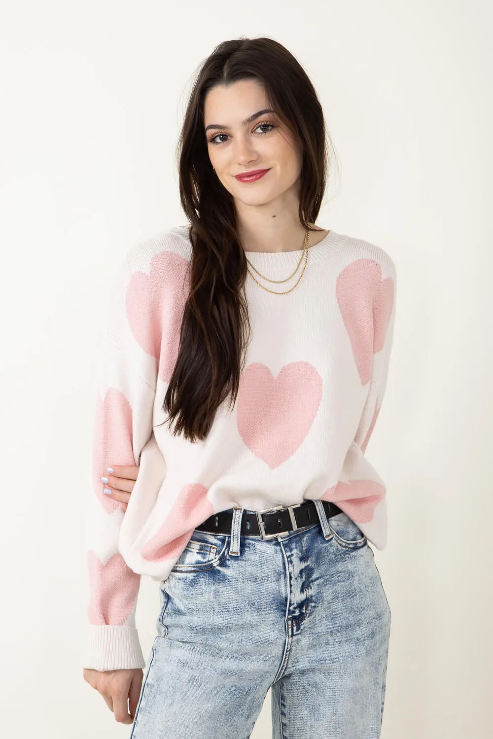 Miracle Large Heart Sweater for Women in Cream | F143-CREAMBLUSH