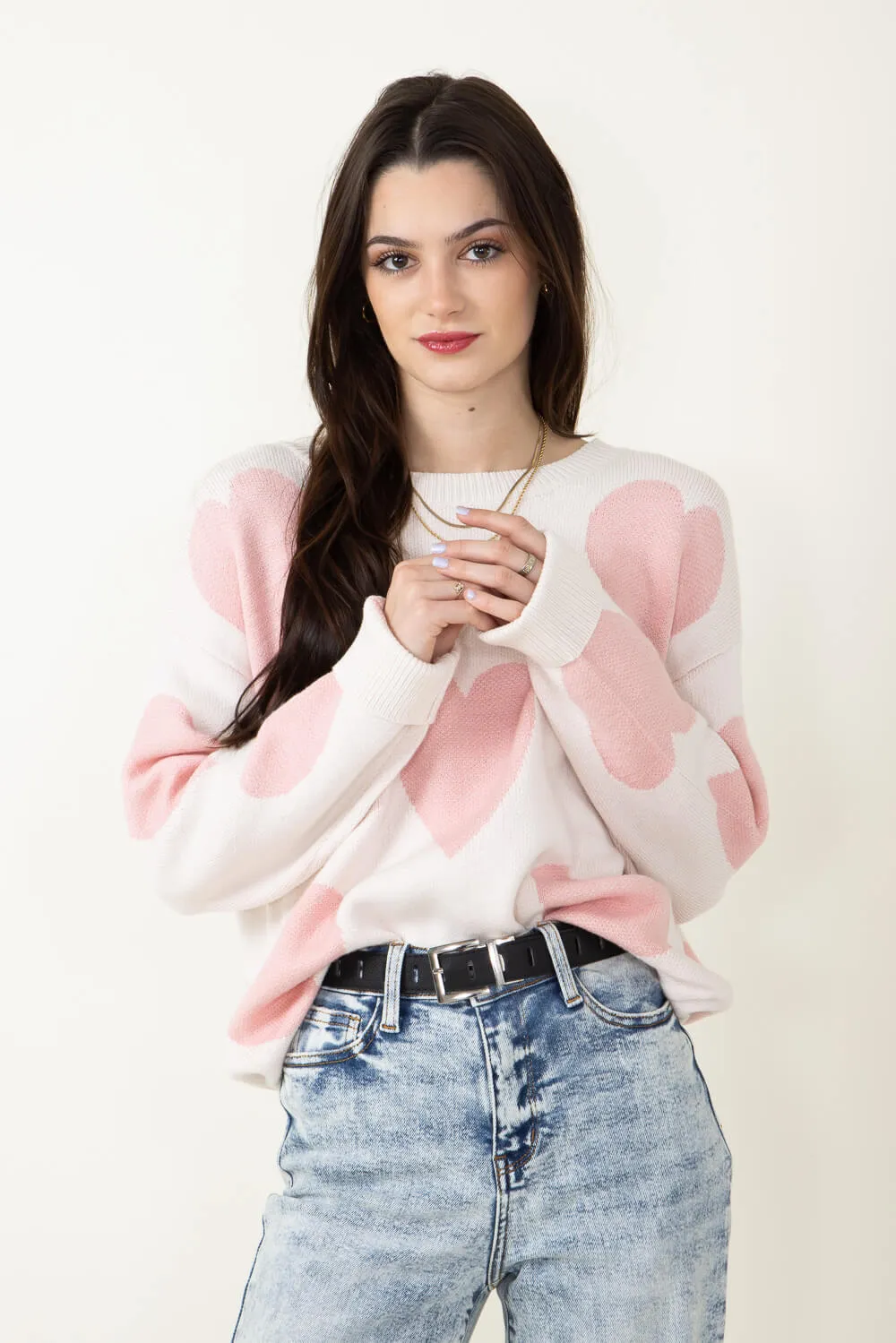 Miracle Large Heart Sweater for Women in Cream | F143-CREAMBLUSH