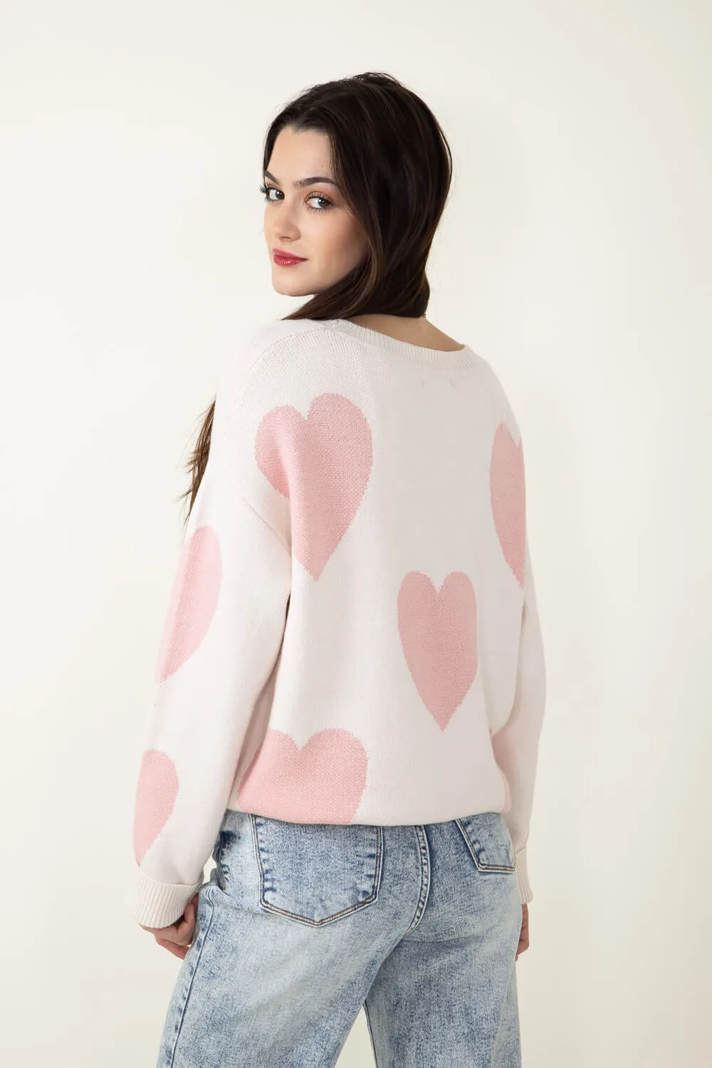 Miracle Large Heart Sweater for Women in Cream | F143-CREAMBLUSH
