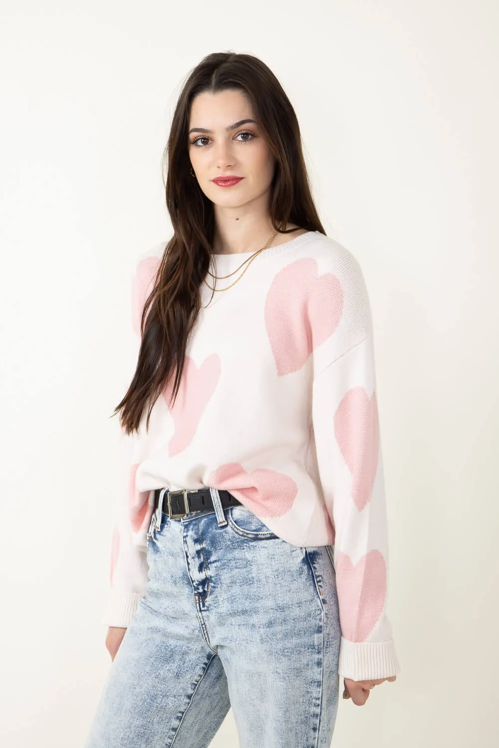 Miracle Large Heart Sweater for Women in Cream | F143-CREAMBLUSH